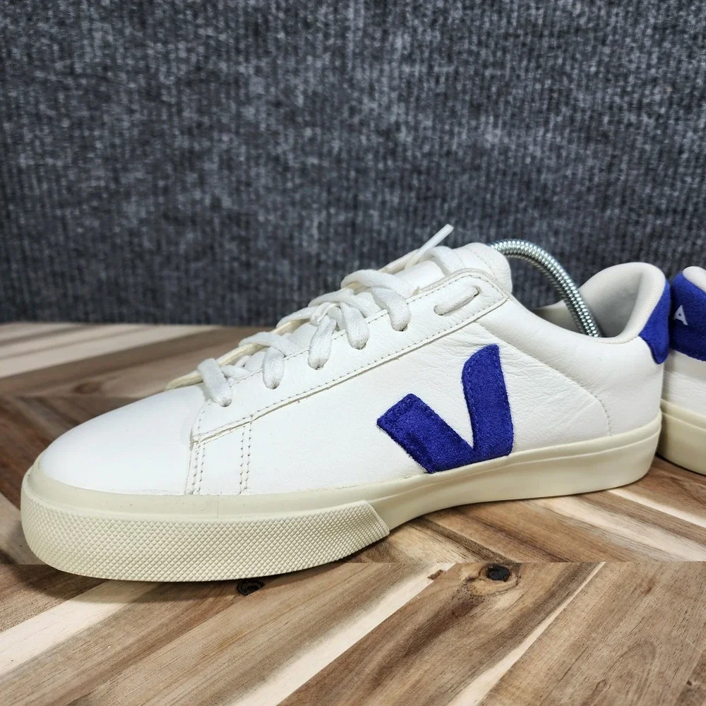 Veja Campo Chromefree Leather Sneaker - Extra White/Blue Size US Men's 9 Wmns 11